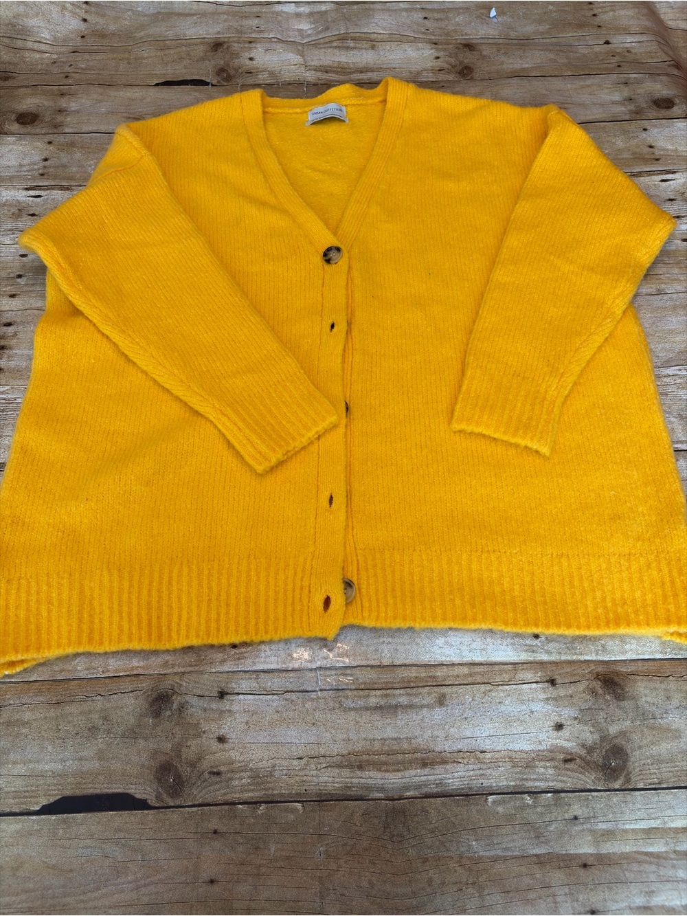Women's Yellow V‑Neck Oversized Button Cardigan Sweater